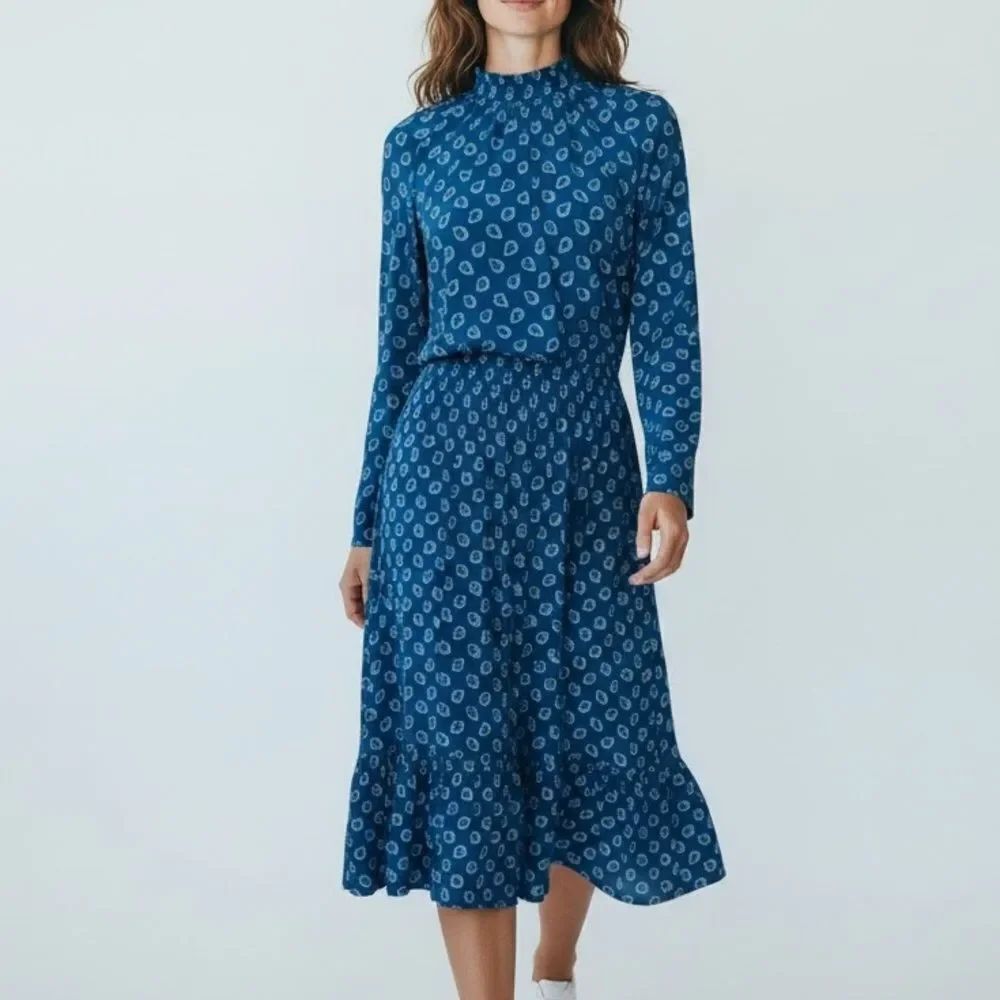 Ramy Brook New York Paisley Print Turtleneck Long Sleeve Midi Dress Size Large